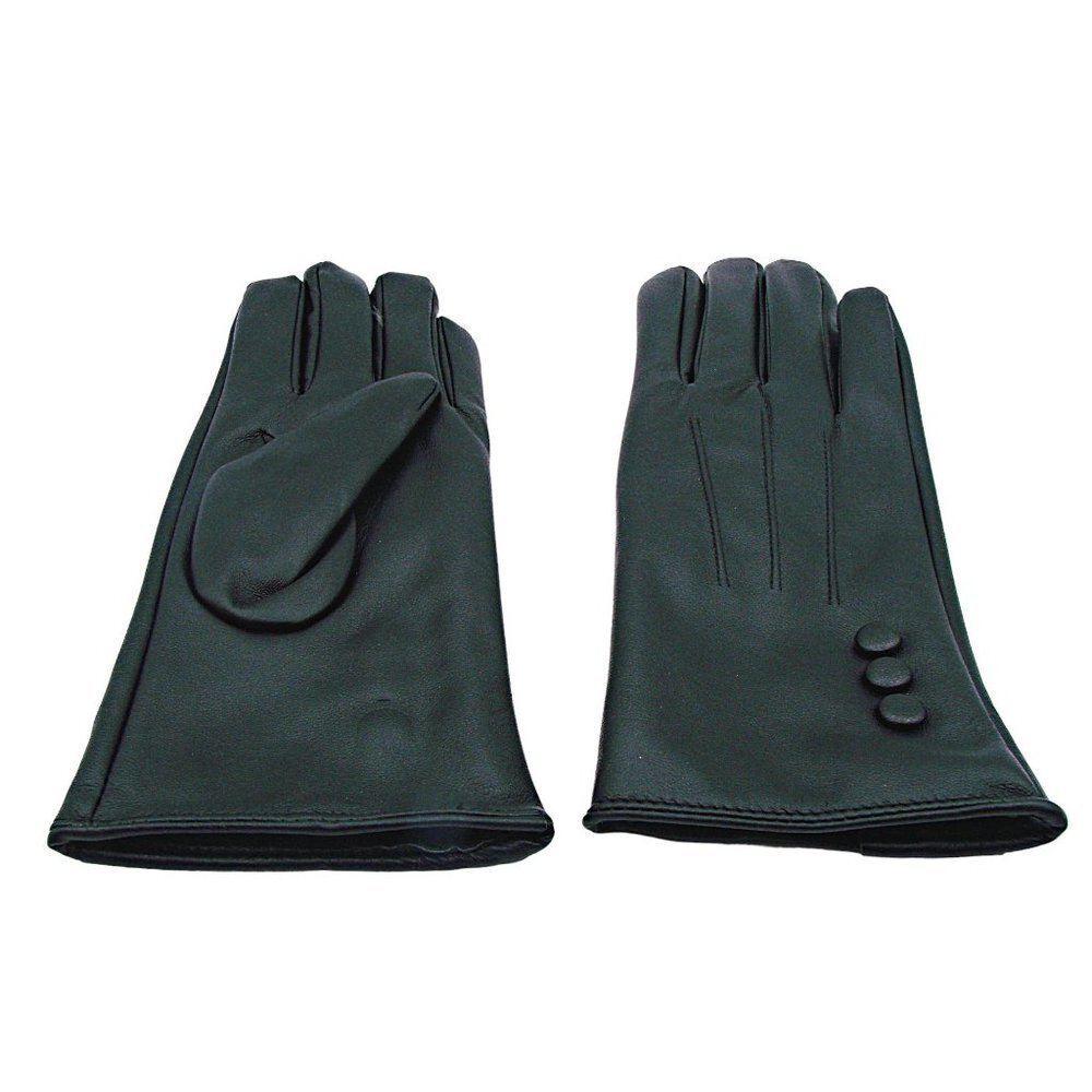 Womens Fashion Gloves Black Faux Leather Faux Fur Button Decor Wrist Length L/XL